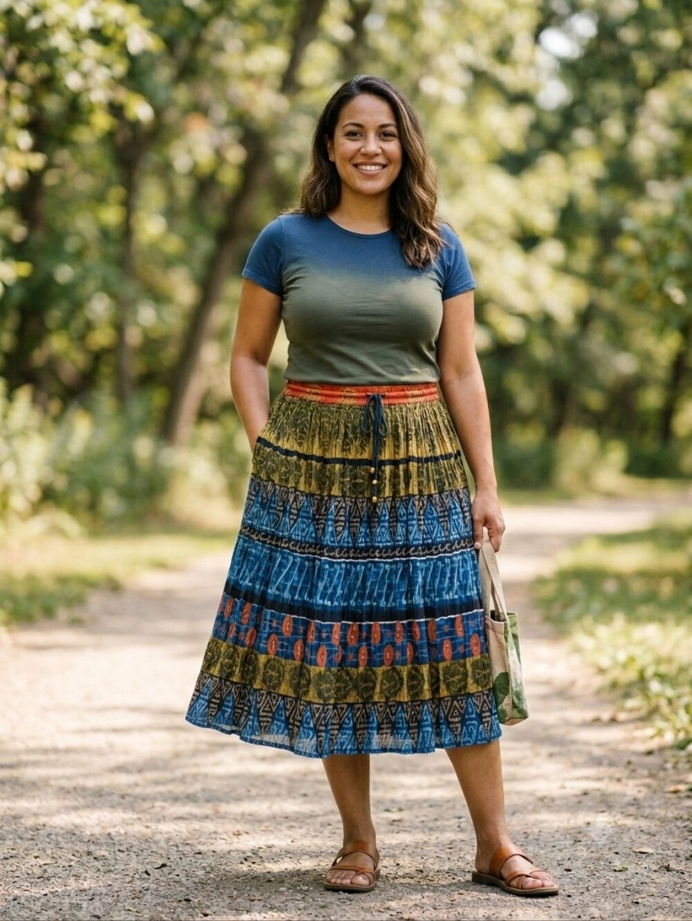 Revue Vintage 90s 100% Cotton Boho Pattern Midi Skirt